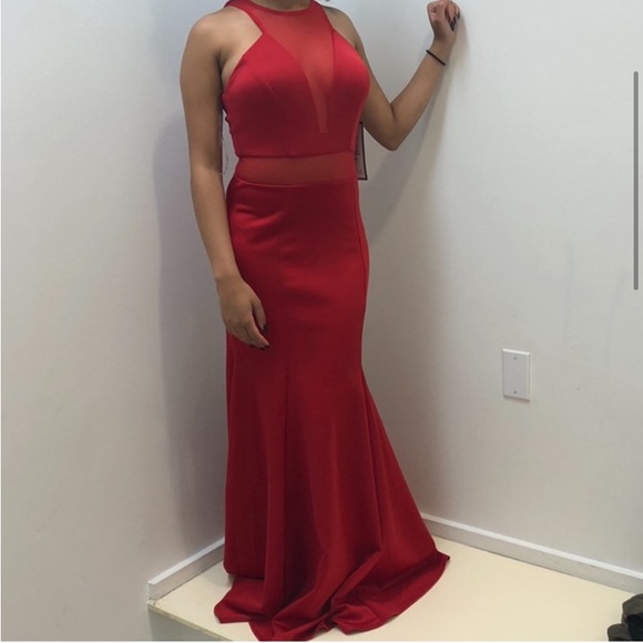 May Queen CoutureUSA Maroon MeshPanels Sleeveless High Neck Maxi Formal Dress 10 - Picture 3 of 16